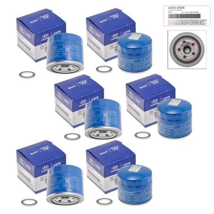 Genuine OEM For Hyundai/Kia Oil Filter 26300-35504 & Plug Gasket 21513-23001 