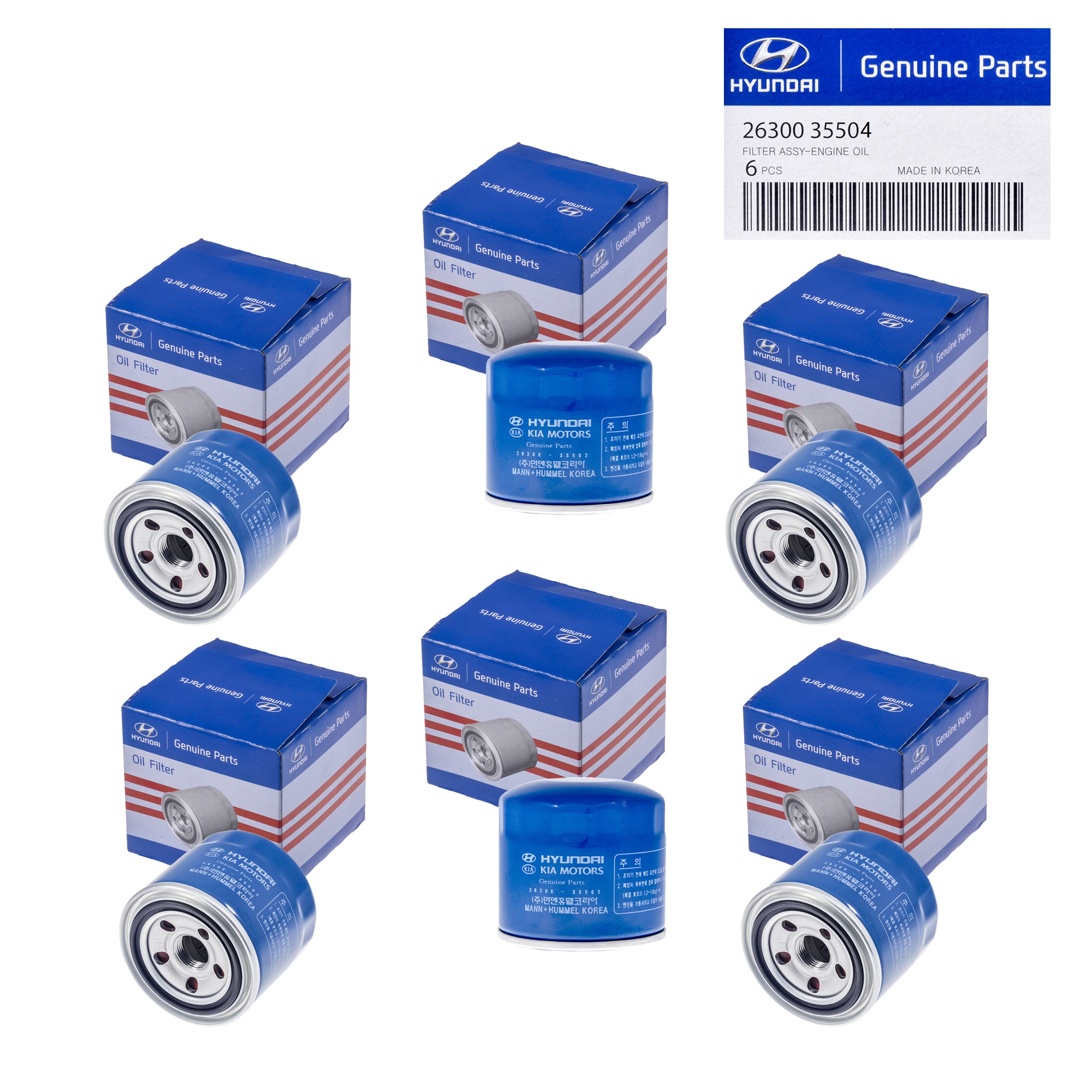 Set Of 6 Genuine OEM 26300-35504 Oil Filter For Hyundai Accent Elantra 72-16